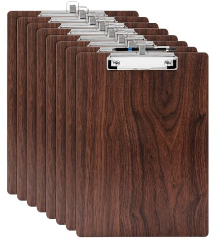 YAWOIRG 8 Stück A4 Klemmbrett Holz,Klemmbrett Holz A4 mit Stifthalter,Schreibbrett Klemmbrett,A4 Klemmbrett aus Holz,A4 Clipboard,A4 Klemmbretter für Unternehmen,Büro,Schule oder Restaurant