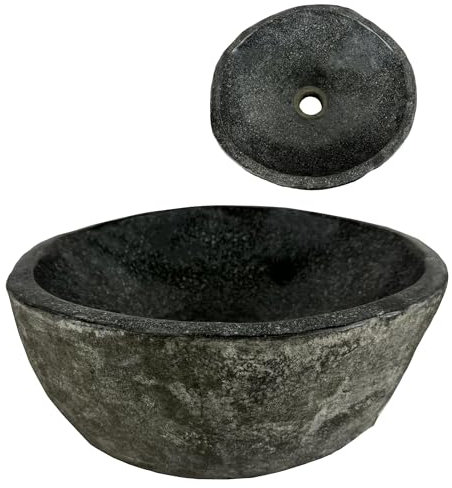 Lendo Online Lavabo Ovalado - Cuenca de Piedra de Río - Fregadero para baño - Forma y color únicos - Piedra Natural - Pulido y sólido (Gris, 30-35x25-30cm)