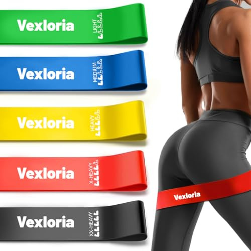 Vexloria Bandas de Resistencia Elastica - Set de 5, Loops de Ejercicio con 5 Niveles de Resistencia. Incluye Bolsa de Transporte, Ideal para Casa, Gimnasio, Yoga y Entrenamiento