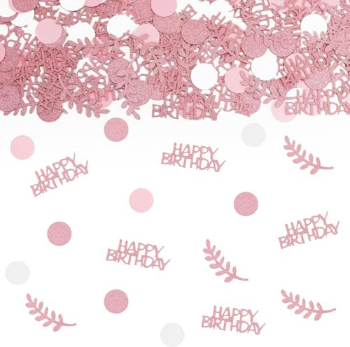 TUZELIYA Happy Birthday Konfetti Roségold, Tischdeko Geburtstag Deko für Frauen und Männer, Streudeko, Luftschlangen, Geburtstagsdeko Tisch