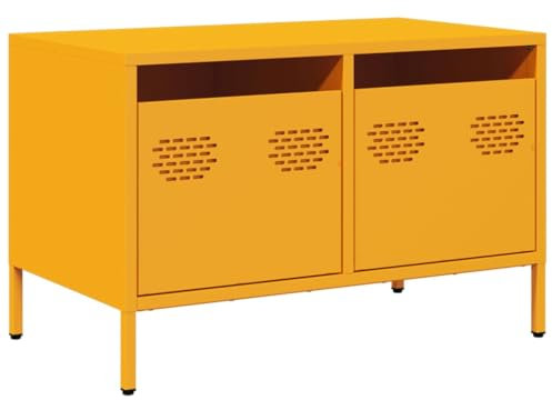 vidaXL Meuble TV Jaune Moutarde 68x39x43,5 cm Acier laminé à Froid, Support TV, Buffet TV, Armoire HiFi, Banc TV, Armoire en métal, Meuble multimédia