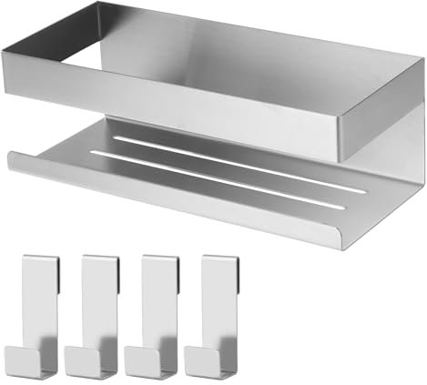 DUBUOZA Duschablage Ohne Bohren mit 4-Haken,Duschregal aus Edelstahl SUS304 Duschregal Wandmontage Badregal,Geeignet für Badezimmer und Küchen