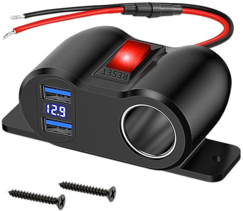 NICEWAT Prise allume-cigare USB 12 V 36 W QC3.0 Prise allume-cigare 120 W Prise de charge rapide avec voltmètre LED et commutateurs, chargeur de voiture répartiteur pour bateau 12 V-24 V