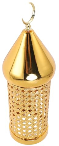 RIZGHWOY Candelador Decorativo de Linternas de Hierro marroquí de Oro Artesanía Dorada para Lámpara de Viento de Ambiente Interior con Velas Aromáticas y Decoración del Hogar (Medio)