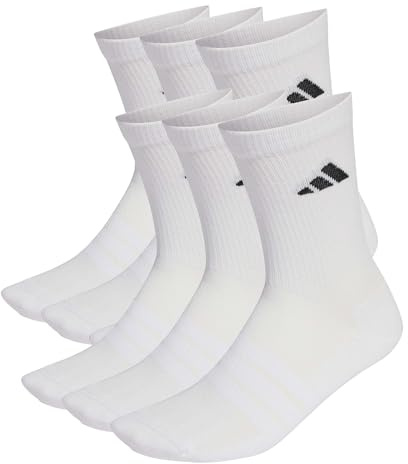 adidas Unisex Cushioned Crew Socks 6 Pair Pack, white/white/black, 13-14.5