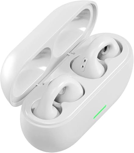 Genérico Auriculares inalambricos Bluetooth 5.3 con Cable de Carga. Ultraligeros, 30H de Reproducción, IPX6 Impermeable, Pantalla LED, USB-C, Blanco. Auriculares Bluetooth de oido Abierto