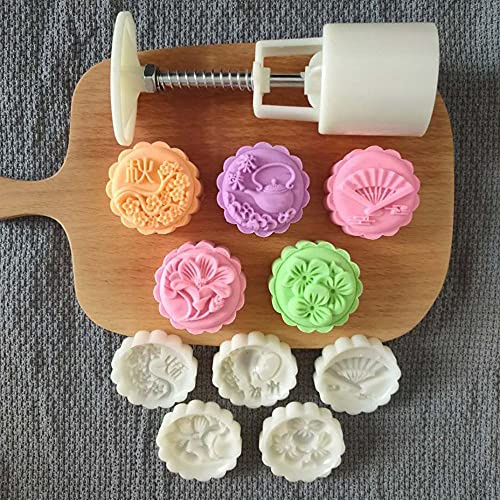 6Pcs/4Pcs Festival Cookie Decorate Mooncake Moulds, Round Non-Stick Cookie Press Mooncake Mould, 3D Flower Shape Kitchen Gadgets(H)