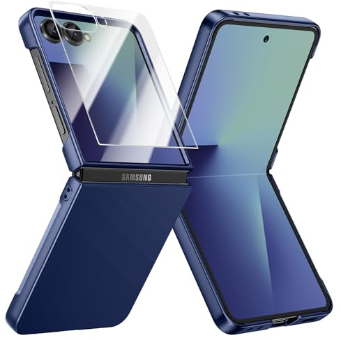 Doeshine Funda para Samsung Galaxy Z Flip 7 Ultra Delgada, [Protector de Pantalla Incorporado], Dura PC, Anti-Arañazos Antigolpes Protectora Carcasa para Samsung Galaxy Z Flip 7 5G 2025 (Azul)