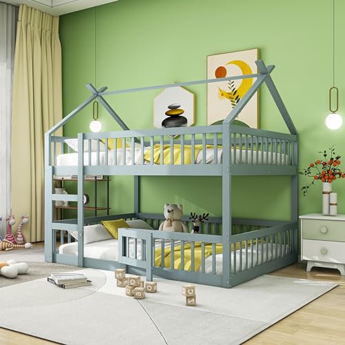 LIJBDDM Lit superposé Enfant 140 * 200, lit Familial Enfant, lit superpos avec escalier, Design loft, Cadre de superposé en Bois Massif (Gray + Wood + Wood)