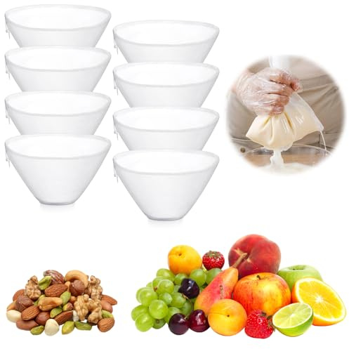 8 PCS Cheese Cloth Bag for Straining, Nut Milk Bag Reusable, Strainer Bags for Juicing, Bowl-Shaped Ultra Fine Mesh Strainer Bags, for Soy Milk, Baking Juicing, Dumpling Fillings（Medium）