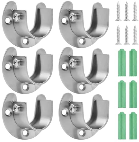 6 Pezzi Supporti per Asta Flangiata, Supporti U per Armadio, Supporto Tubo Armadio, Staffa Asta con Flangia in Acciaio inossidabile, per Tubi del Guardaroba da Parete
