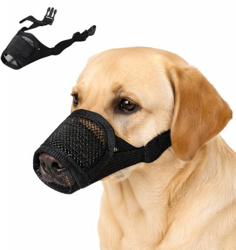 Merzio Dog Muzzle, Soft Breathable Air Mesh Muzzles for Dogs, Adjustable Anti-Slip Pet Mouth Cover to Prevent Biting Barking and Chewing