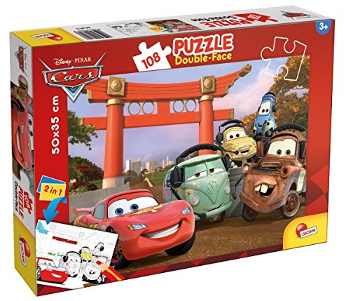 Lisciani - Puzzle Disney Cars 2 en 1 Double Face 108 Pièces - Jeu de Réflexion et de Patience - Verso à Colorier - À partir de 6 ans