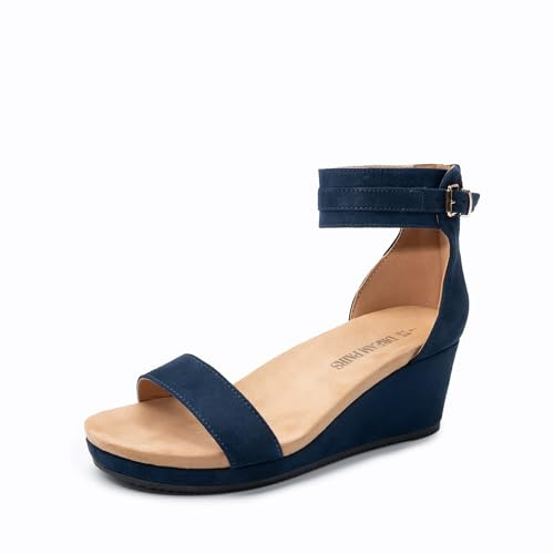 DREAM PAIRS Women's Open Toe Platform Wedge Sandal,Navy,5.5