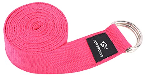 AQF Cinghia da yoga, 1,8 m, 2,4 m, 3 m, in morbido cotone, con fibbia ad anello a D, regolabile, cintura fitness per stretching delle gambe e fascia elastica per il corpo (rosa, 3 m)