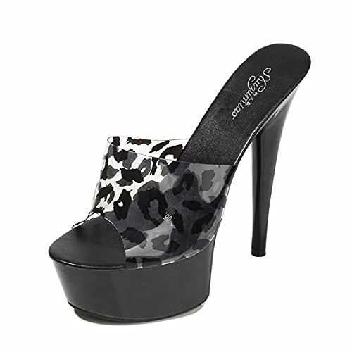 Sandalias para Mujer Zapatillas Transparentes Tacón Alto 15Cm / 5.9In Plataforma Sexy Lap Pole Dancing, para Nightclub Pole Dance Show Tallas Grandes Unisex,Negro,37 EU