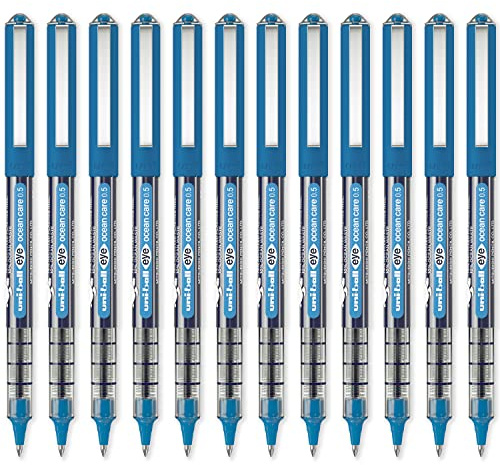 Uni-Ball Eye Ocean Care UB-150ROP 0,5 mm blå rullpenna med kulspetspenna för skrivning, teckning, konst, hantverk och färgning, 12-pack