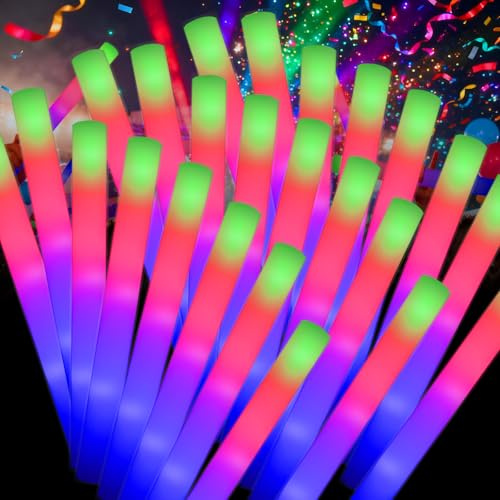 50PCS Foam Glow Sticks Party Packs,Led Light up Flashing Sticks with 3 Mode Flashing,8~10 Hours Long-lasting Glowing Multi Colour Party Supplies for Wedding Birthday Concert Hallowen Christmas