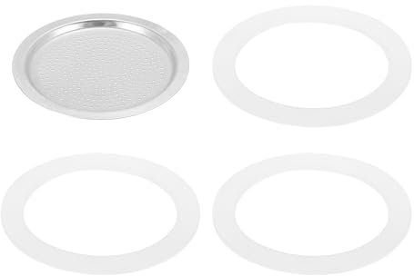 sourcing map Piezas de repuesto para cafetera espresso de aluminio con 1 filtro y 3 juntas de silicona de 64 x 54 x 3 mm para cafetera moca de 6 tazas (plata)