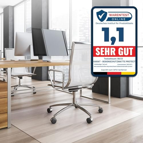 KARAT Bodenschutzmatte für Hartböden - Neo - Fußbodenschutz Schutzmatte Bürostuhl für Parkett Laminat Bodenmatte Bürostuhl - Stärke: 1,5 mm (Transparent, 90 x 200 cm)