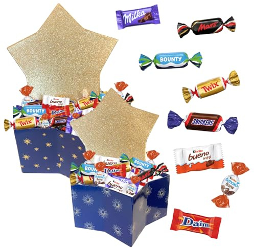 Assortiment de 65 Chocolats KINDER, CELEBRATIONS, MILKA et DAIM dans un Coffret étoile - Lot de 2 Boites| Cadeau Original à Offrir pour la Saint-Valentin, un Anniversaire