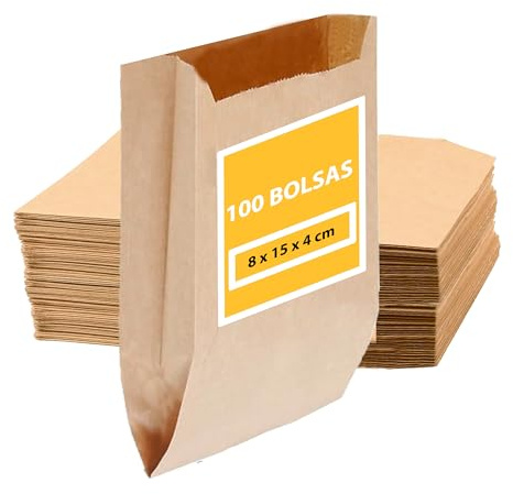 100 Bolsas de Papel Marrón 8 x 15 cm, Sobres de Papel Kraft para Regalos Bolsitas Para Chuches de papel (100 Pza, 8 x 15 cm)
