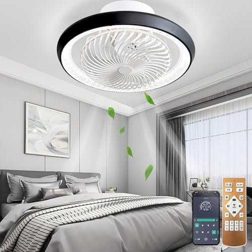 TJSC Ventilateur de Plafond Silencieux Avec Lumière, Plafonnier Rotatif à 360°, 72W Dimmable Lampe Avec Télécommande et APP, LED Pour Salon, Chambre, Noir#1