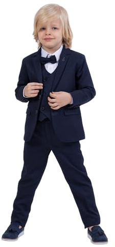 Suit for Boys | 5-Piece Set Shirt, Pants, Vest, Jacket, and Bow Tie | Party and Formal Wear for Boys Aged 1-13 Years Navy Blue