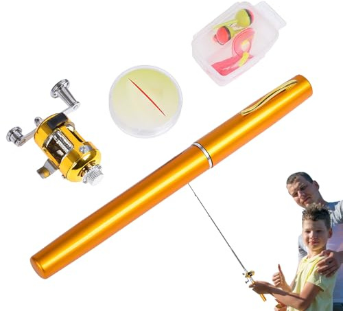 Pen Rod - Canna da pesca a tamburo, canna da pesca sul ghiaccio tascabile | Set di attrezzatura da pesca con pulsante di regolazione, lunghezza del corpo, piccola canna da pesca per escursionisti