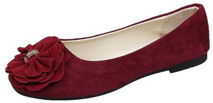 Women's Ballet Flats, Elegant Flat Shoes with Flowers, Faux Suede, Classic Evening Shoes, Non-Slip Ballet Pumps, Wedding Shoes, Soft Sole, Loafer, Foldable Ballerina for Everyday, Going Out, Wine Red,