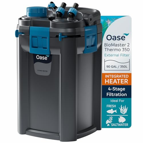 OASE BioMaster 2 Thermo 350 Canister Filter for Aquariums – External Aquarium Filter with Built-in Heater – EasyClean Pre-Filter, Quiet Operation – Freshwater & Saltwater, Up to 90 Gallons