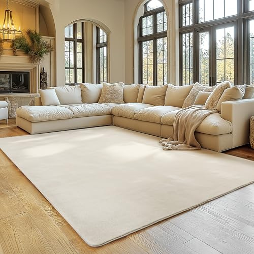 SIMPEX Teppich Creme 120x160 cm Waschbarer Kurzflor Teppich, rutschfest & weich, modernes einfarbiges Design für Wohnzimmer, Schlafzimmer, Küche & Kinderzimmer.