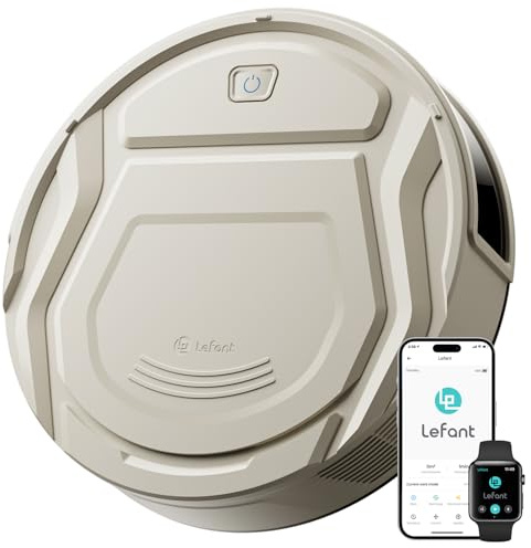 LEFANT Robot Aspirador 2200Pa, Silenciador 55dB, 120min Autonomía, 6 Modos de Limpieza, Evitar Enredos, Auto-Carga, Ideal para Pelo de Mascotas Suelos Duros, WiFi/Alexa/App, M210 Pro Champán