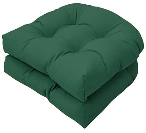 Generico Confezione da 2/4 cuscini di seduta trapuntati per interni ed esterni 48 x 48 cm, Forma di U Sedia in Vimini Imbottita Sedili da Giardino per La Casa Poltrona(Dark green,2PCS)