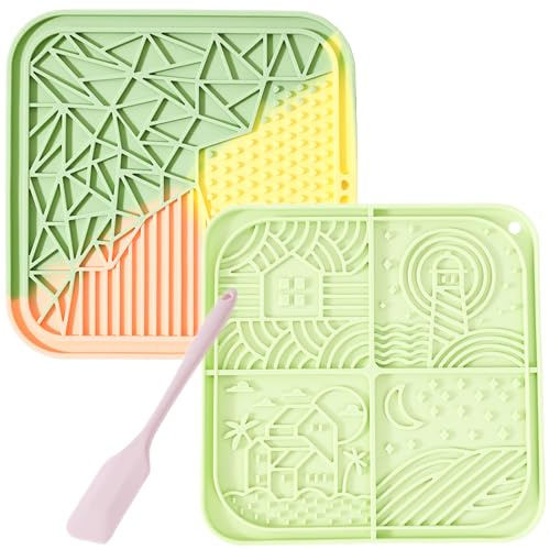 2 Pcs Tappetino Leccare Cane 20*20 cm,Dancepandas Lick Mat per Cani e Gatti in Silicone con Spatola,Mangiatoia Lenta con Ventose,Facile da Pulire