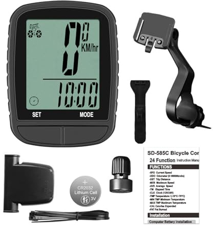 MechKit Computadora para Bicicleta, 24 Funciones Auto Sleep Wake Up Backlight ABS Bike Velocímetro Odómetro (585 Negro Inalámbrico)