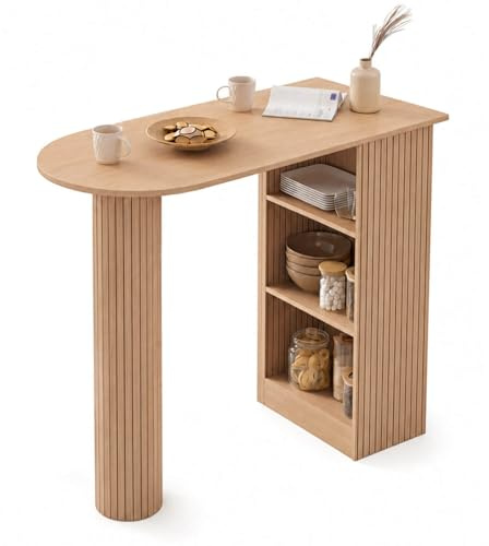 IDMarket - Table de Bar Juliette 2 à 4 Personnes Effet Lattes tasseau Bois