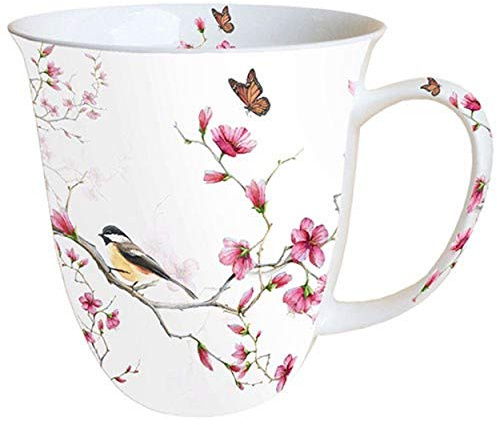 Tasse Fleurs de Cerisier Oiseau Porcelaine 400?ml Blanc Motif papillons Rose populaire neuf