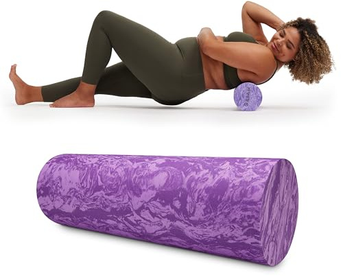 Gaiam Restore Marbled Foam Roller for Muscle Massage - 18 Muscle Massager for Stimulation - Total Body Pain Relief, Back, Neck, Foot, Calf, Leg, Arm - Deep Tissue Massager for Sore Muscles - Purple