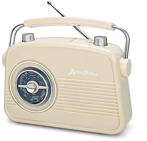 ByronStatics Portable Radio AM FM, Vintage Retro Radio with Built in Speakers, Best Reception and Longest Lasting, Power Plug or 1.5V AA Battery - Cream