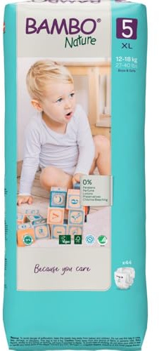 Bambo Nature Hypoallergenic Baby Diapers, Eco-Labeled Diapers, Enhanced Leakage Protection, Totally Chlorine-Free, Skin Friendly, and Super Absorbent - Size 5 (44 Count)