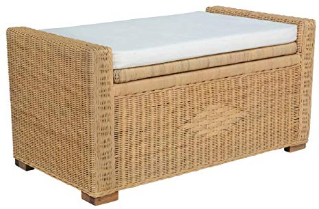 MiaMöbel Truhenbank 90x47x50 cm Landhausstil 100% Baumwolle Rattan Honig