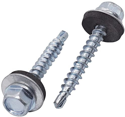 Confezione da 30 viti autofilettanti in acciaio zincato, 4,8 x 35 mm, con rondelle EPDM, testa esagonale, vite per lamiera, copertura autoforante (30, 4,8 x 35 mm).