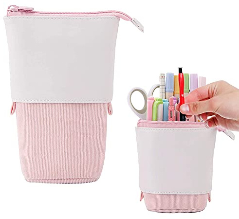 HIQE-FL Estuche para Lápices de Lona,Papelería Adolescentes,Telescópica Estuche para Lápices,Bolsa de Lona con Cremallera,Estuche Vertical Lapices (E)