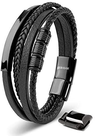 SERASAR Bracciale da Uomo 17cm Bracciale in Pelle Nera Bracciale in Pelle per Bambino Bracciale intrecciato in Pelle Bracciale Avvolgente in Pelle Catena in Pelle