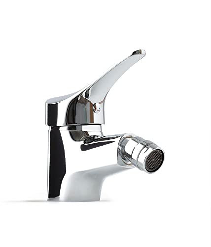 Kiamami Valentina - Rubinetto Miscelatore Monocomando per Bidet | Corpo in Ottone Cromato | Leva in Zinco | Tubo Flessibile 35 cm | Piletta inclusa