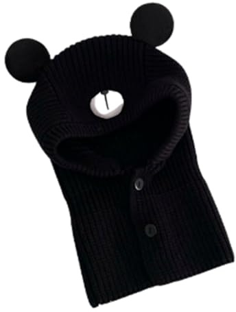 Rayson Cappello Bambino Invernale e Scaldacollo Caldo a Maglia Sciarpa e Berretto Bambina con Orecchie Passamontagna Bambino Cotone Leggero con Bottoni(Nero,Taglia Unica)
