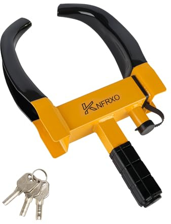 KNFRXO Heavy Duty Security Trailer Wheel Lock Tires Anti Theft for Car SUV Boat Motorcycle Golf Cart Great Deterrent Bright Color with 3 Keys (Black-Yellow) Wheel clamp Lock