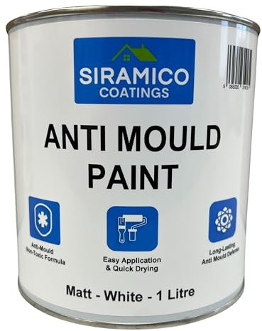 SIRAMICO COATINGS Anti-Mould Paint | 1 Litre | Superior 10 Year Anti Mould Resistant Paint for Bathrooms, Kitchens, Walls and Ceilings - Easy Brush & Roller Application