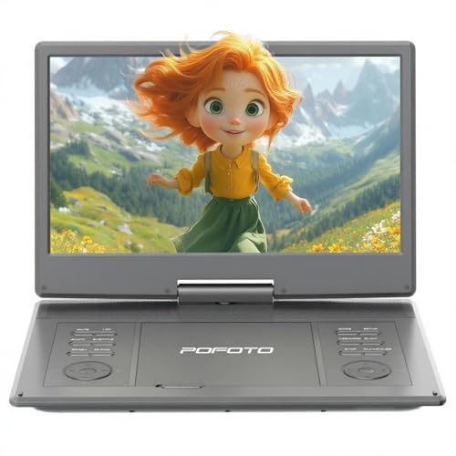 Lettore DVD portatile da 15,7 pollici con schermo girevole HD da 14,1, batteria ricaricabile da 6 ore, doppio altoparlante, sincronizzazione USB/SD/TV, supporta più formati di dischi, nero [non